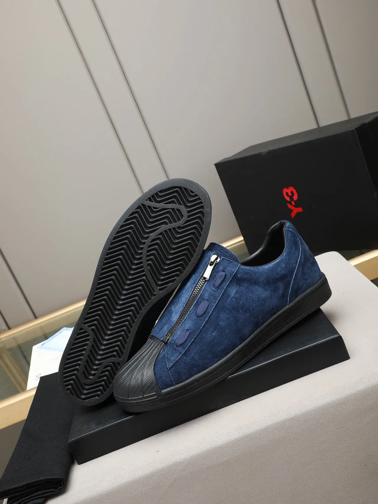 Adidas Blue Black Suede Upper Zipper Closure Lifestyle Sneakers