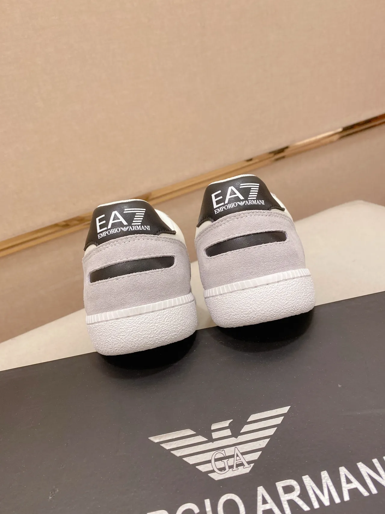 Emporio Armani EA7 White and Gray Suede Panel Lifestyle Sneakers