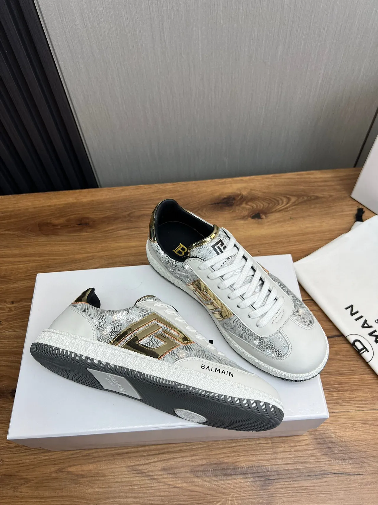 Balmain B-Court White Silver Gold Metallic Lifestyle Sneakers