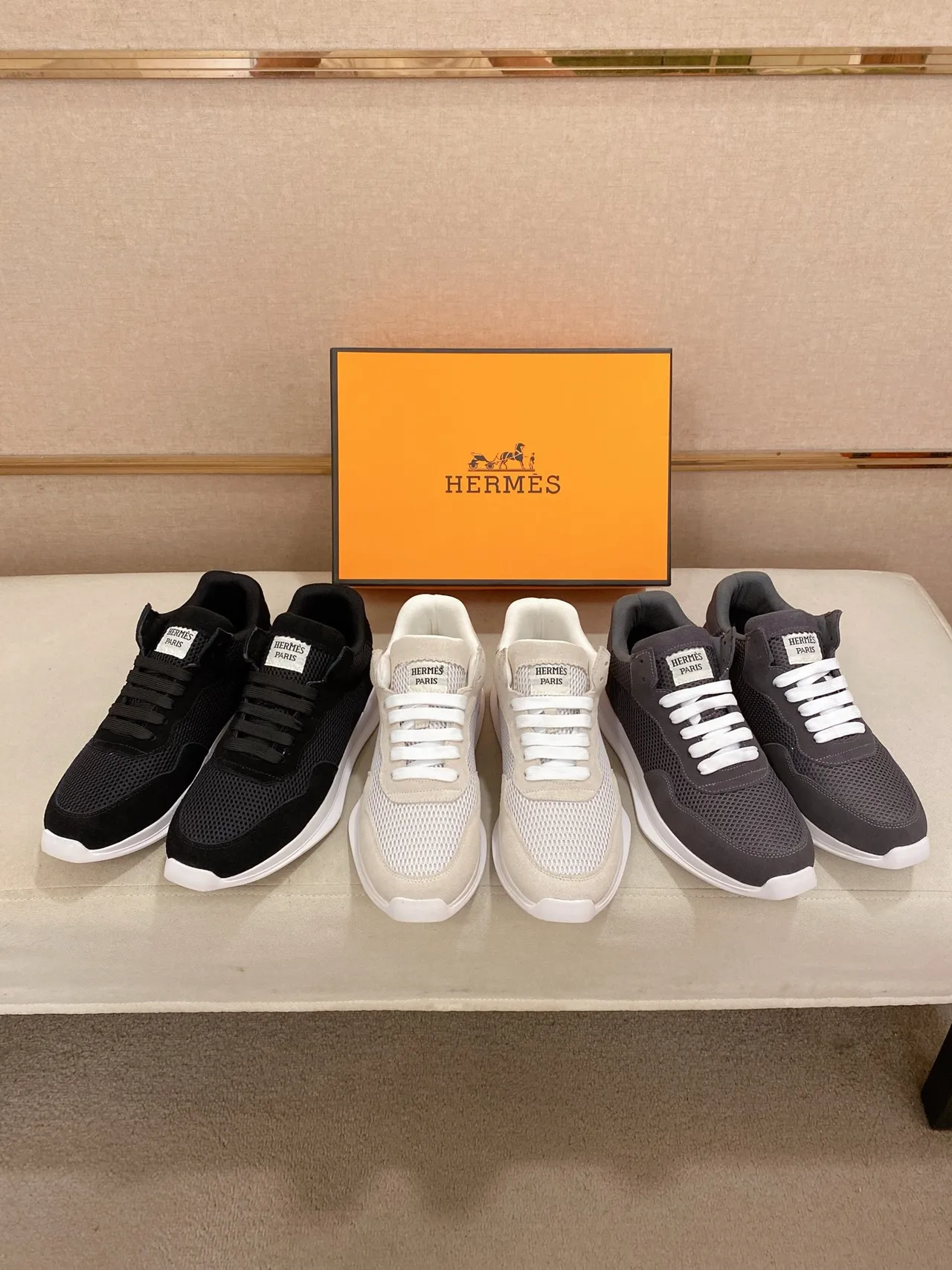 Hermès Black Mesh and Suede Lifestyle Sneaker