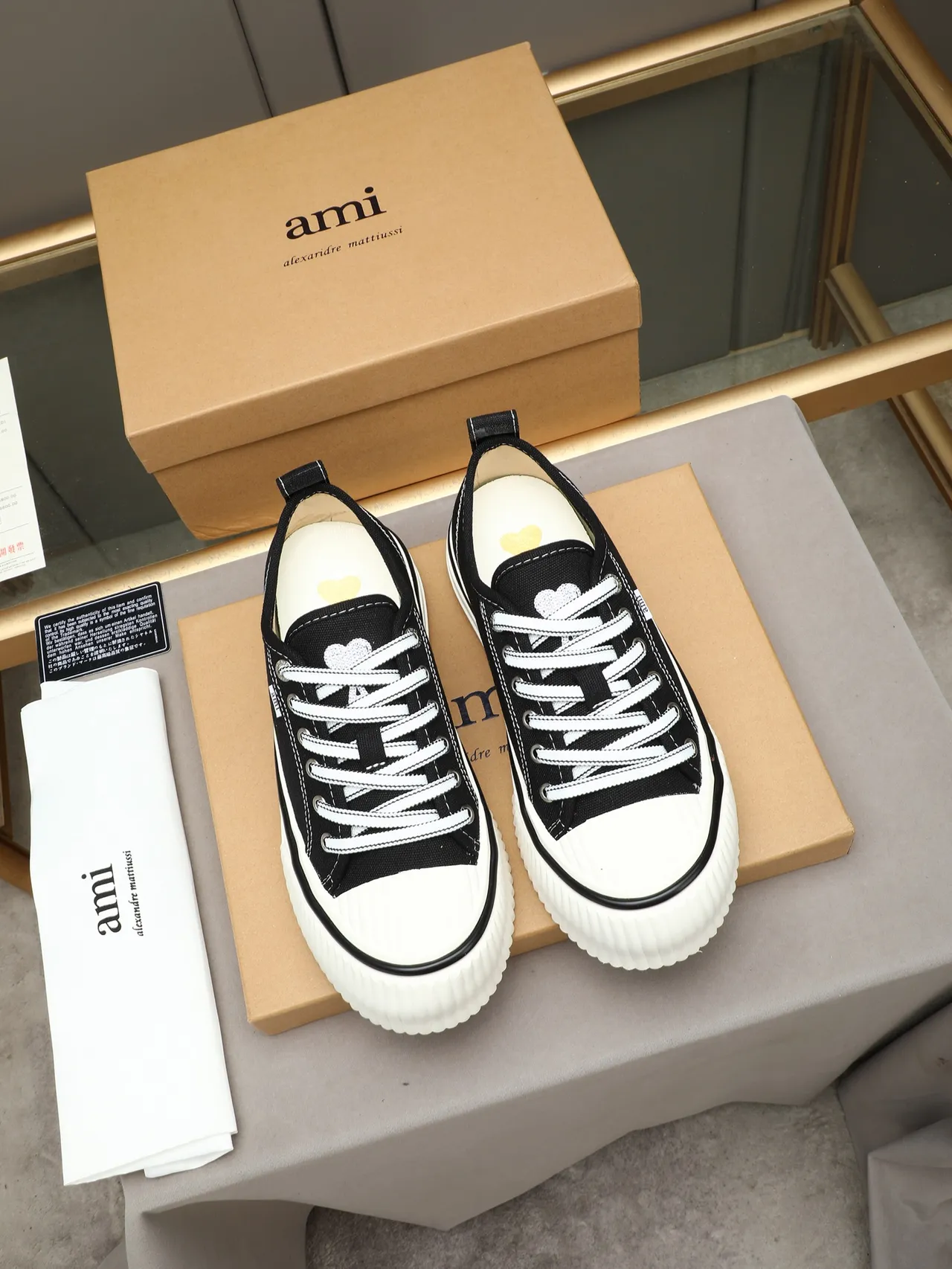 AMI Paris Black Canvas Platform Lifestyle Sneakers