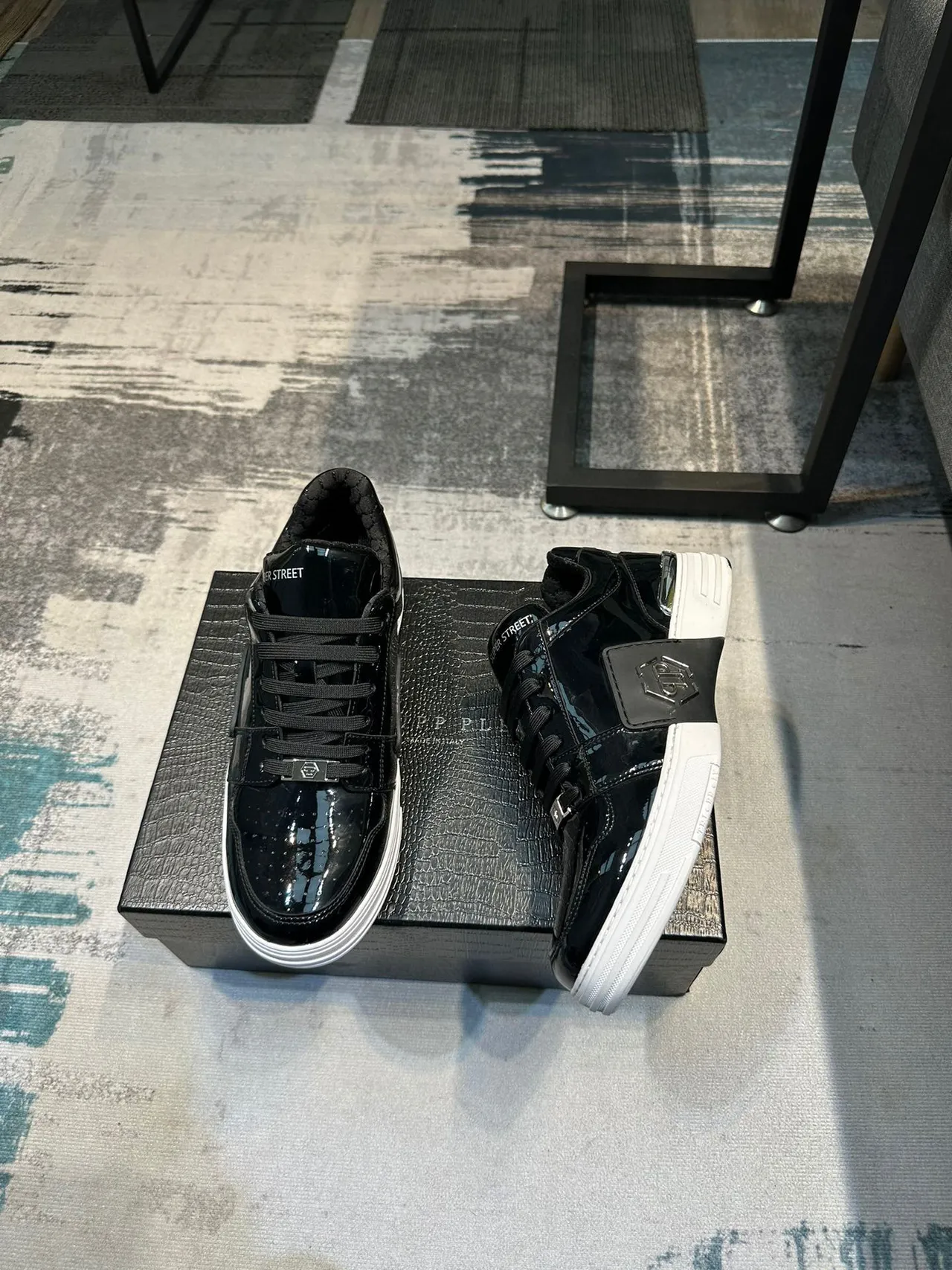 Philipp Plein Super Street Black Patent Leather Lifestyle Sneakers