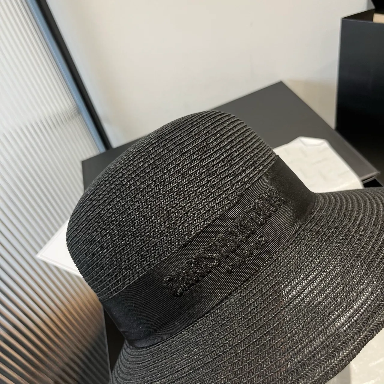 Dior Black Woven Straw-Like Texture Pinched Crown Fedora