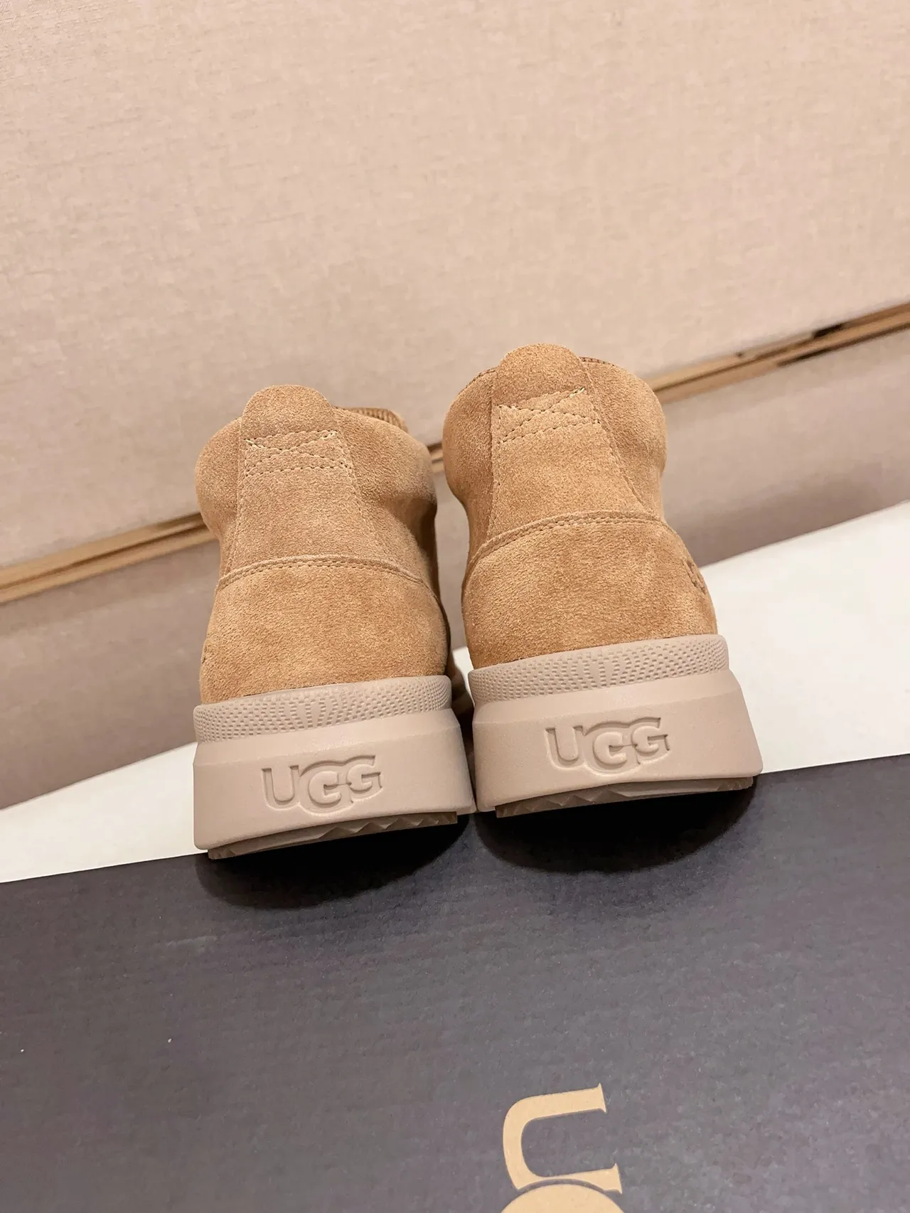 UGG Tasman Beige White Suede Upper Chunky Platform Sole Ankle Boots