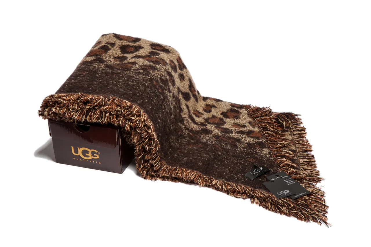 Beige Brown Knitted Leopard Print Scarve