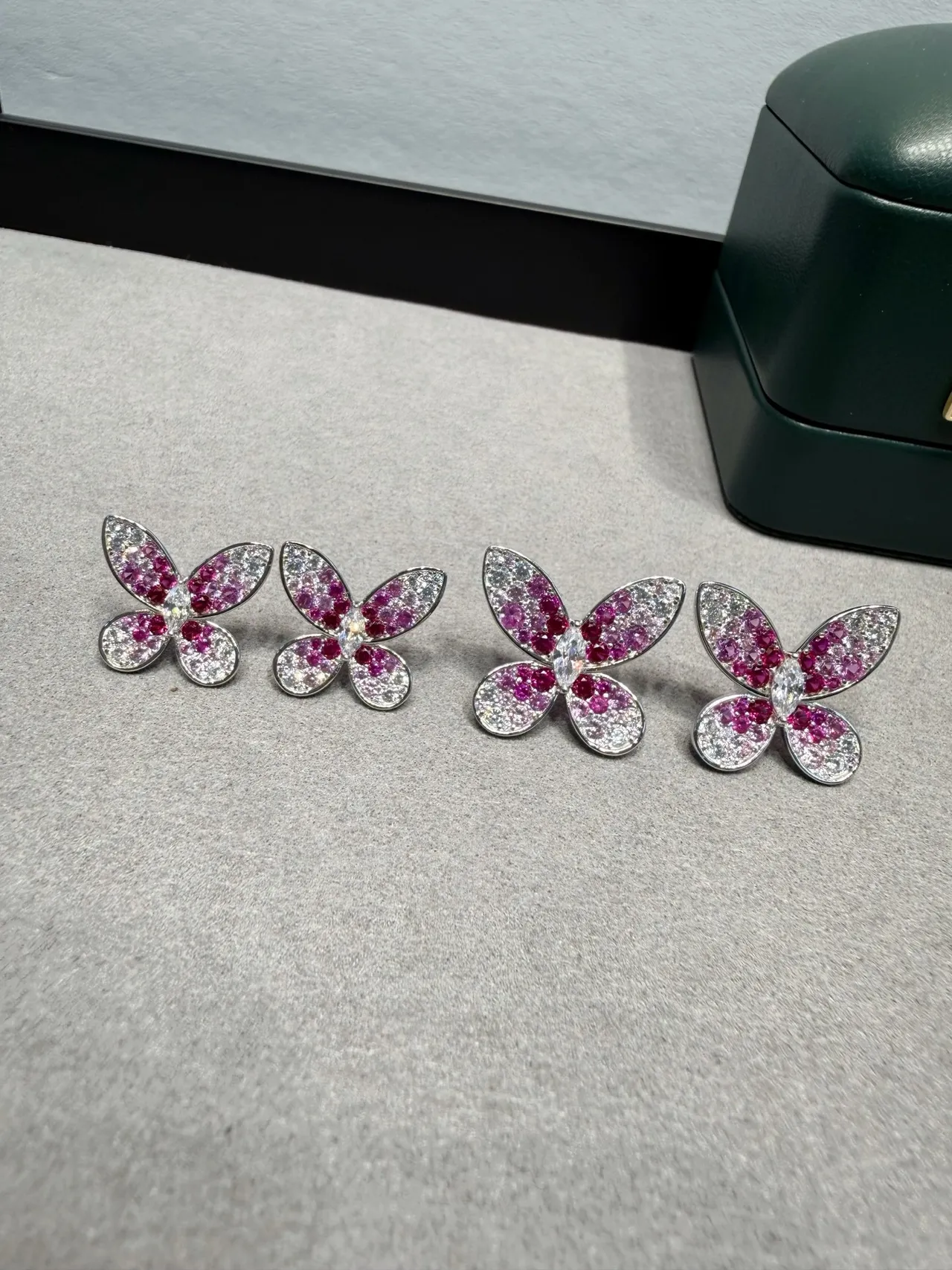 Van Cleef & Arpels Papillon Butterfly Pink and White Gemstone Earrings