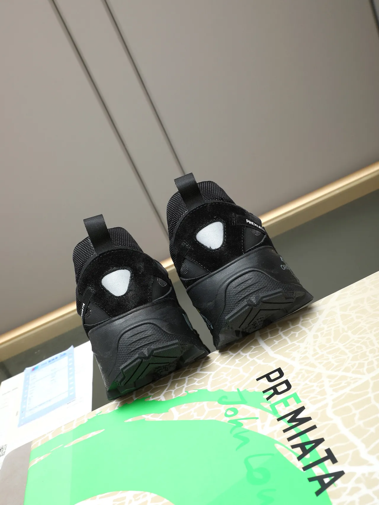 Premiata Black Yellow Sole Hybrid Lace-and-Strap Closure Chunky Sneakers