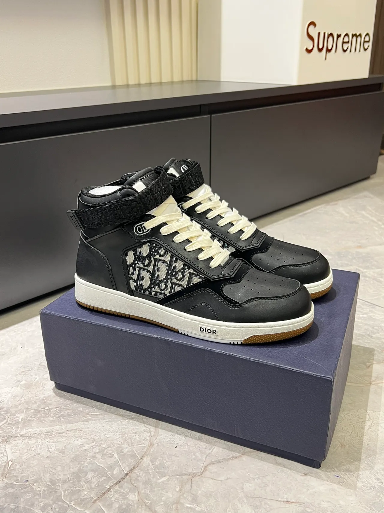 Dior B23 Black Oblique Jacqard High-Top Lifestyle Sneakers
