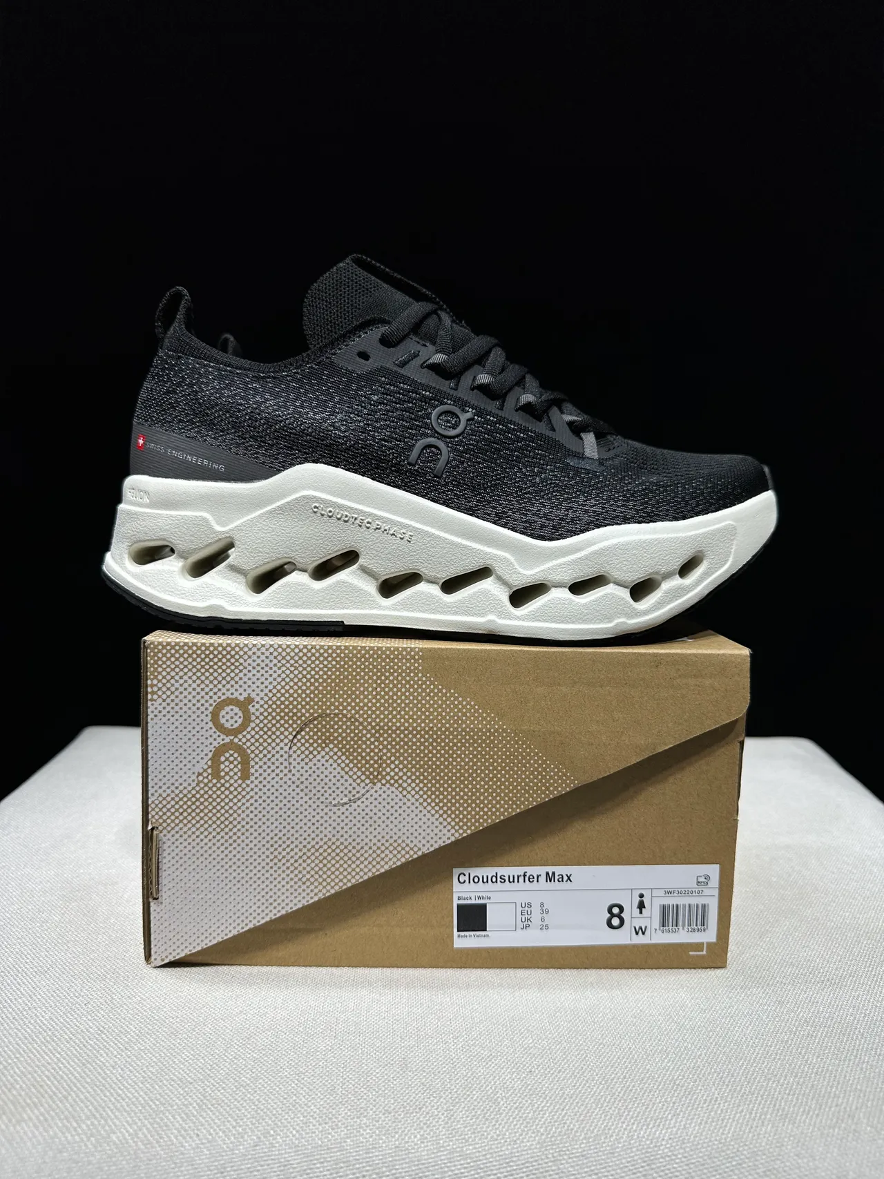 On Cloudmonster Black and Off-White Running Shoes