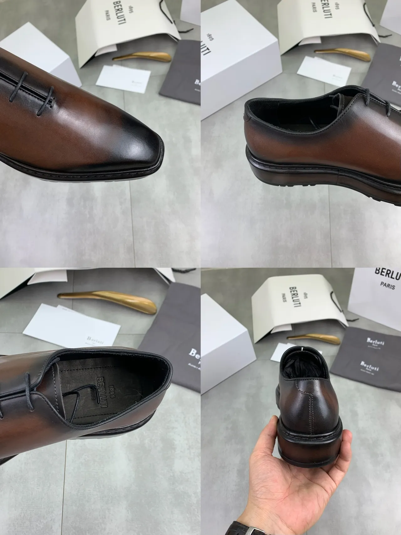 Berluti Brown Black Square-Toe Two-Tone Gradient Leather Oxford Shoes