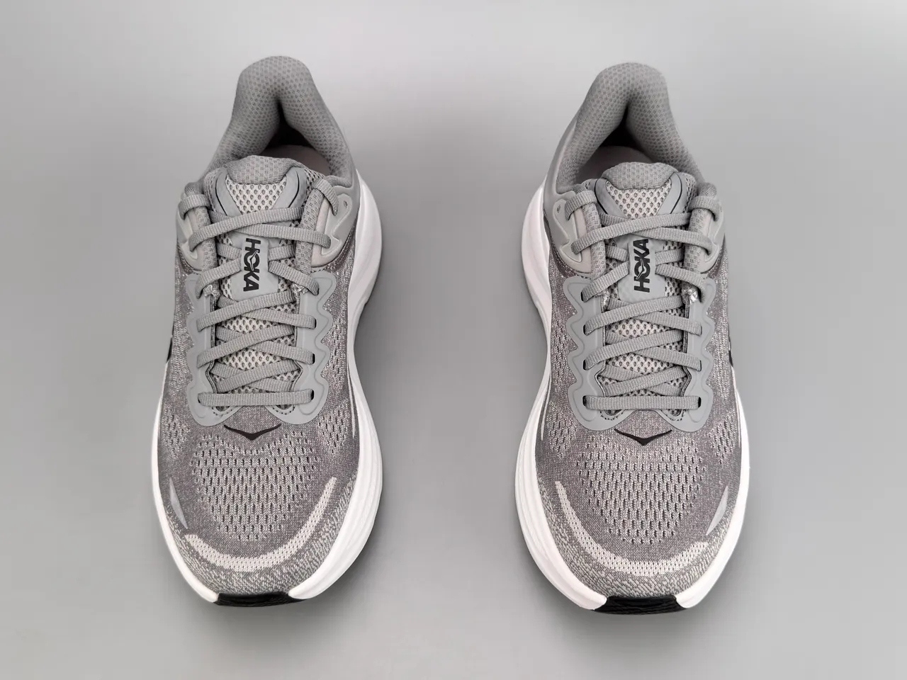 Hoka Clifton Gray White Engineered Knit Upper Thick Midsole Running Shoes
