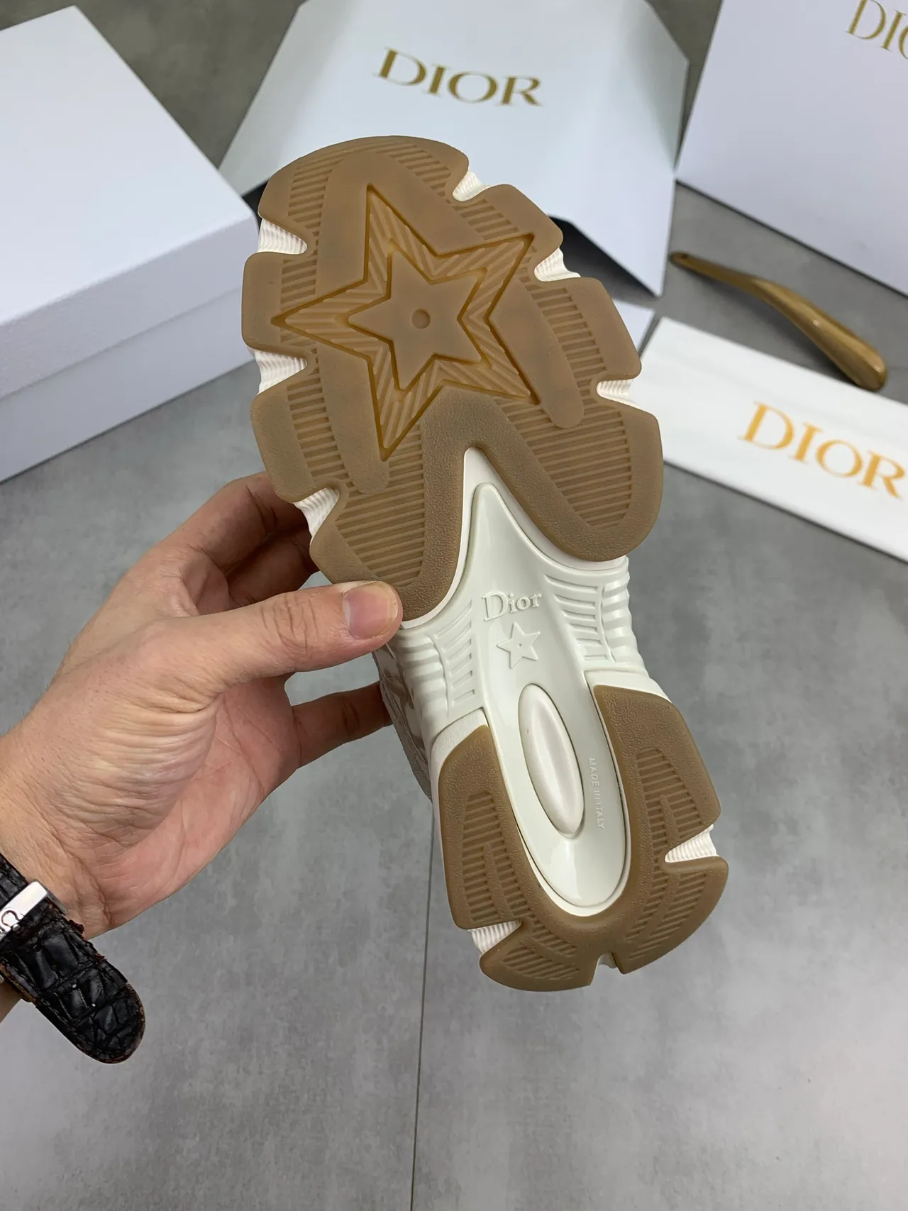 Dior White Beige Monogrammed Jacquard Upper Sculpted Sole Chunky Sneakers