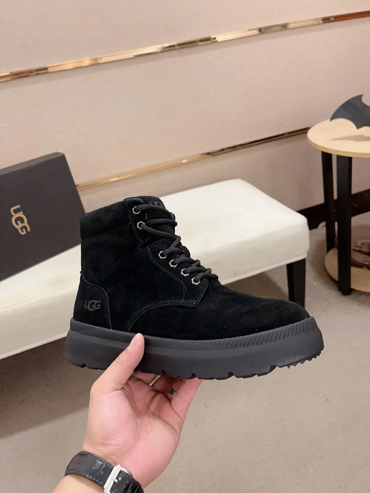 UGG Black Suede Upper Lace-Up Front Work Boots