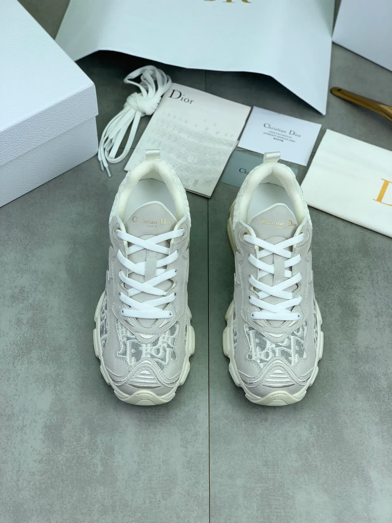 Dior Gray White Sole Oblique Monogram Overlay Chunky Sneakers