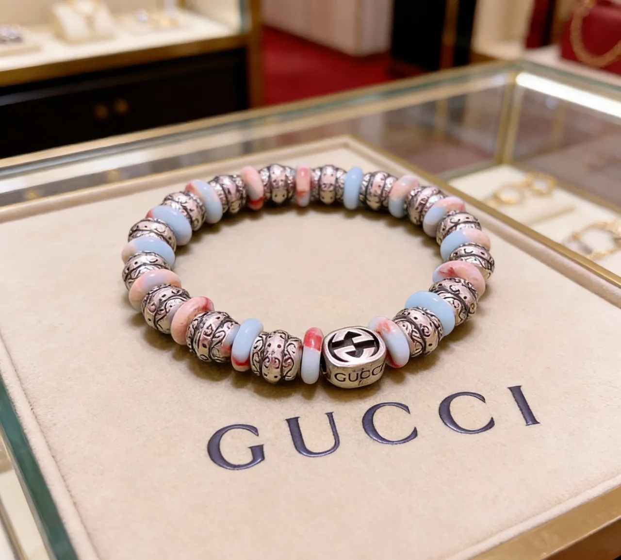 Gucci Multicolor Silver Beaded Ornate Scrollwork Bracelet