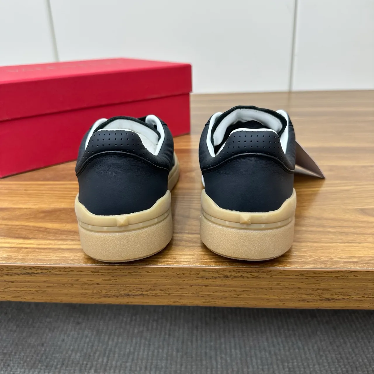 Valentino Rockstud Perforated Leather Black and Gum Lifestyle Sneakers