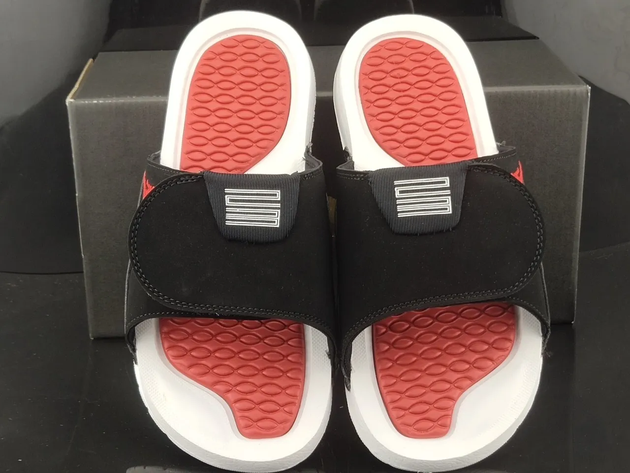 Air Jordan Slide Black White Red Suede Slipper