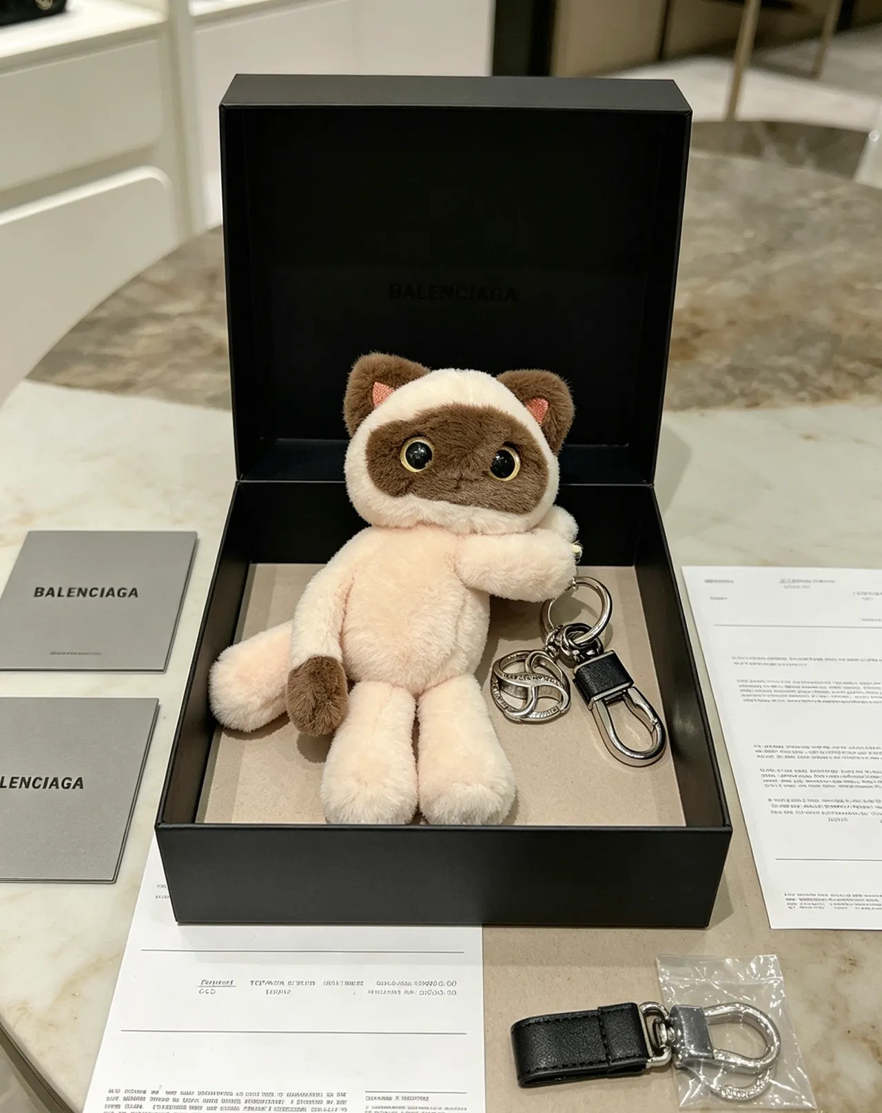 Balenciaga Beige Brown Plush Cat Siamese-Style Coloration Crossbody Bag