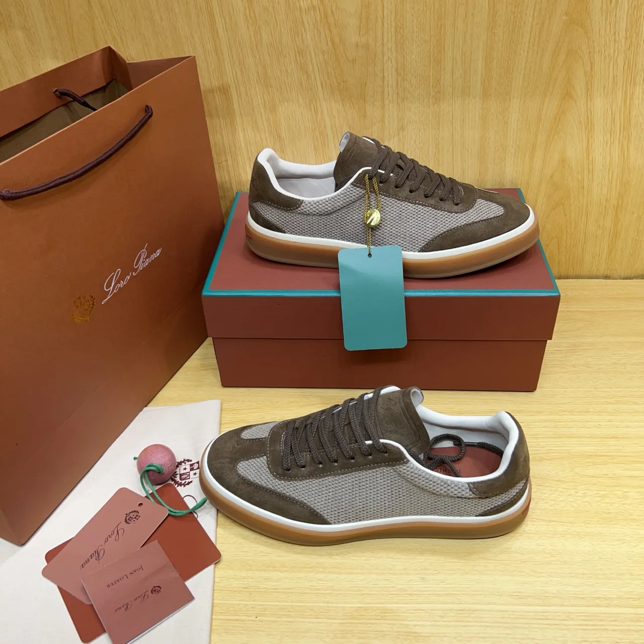 Loro Piana Brown and Gray Suede Mesh Lifestyle Sneaker