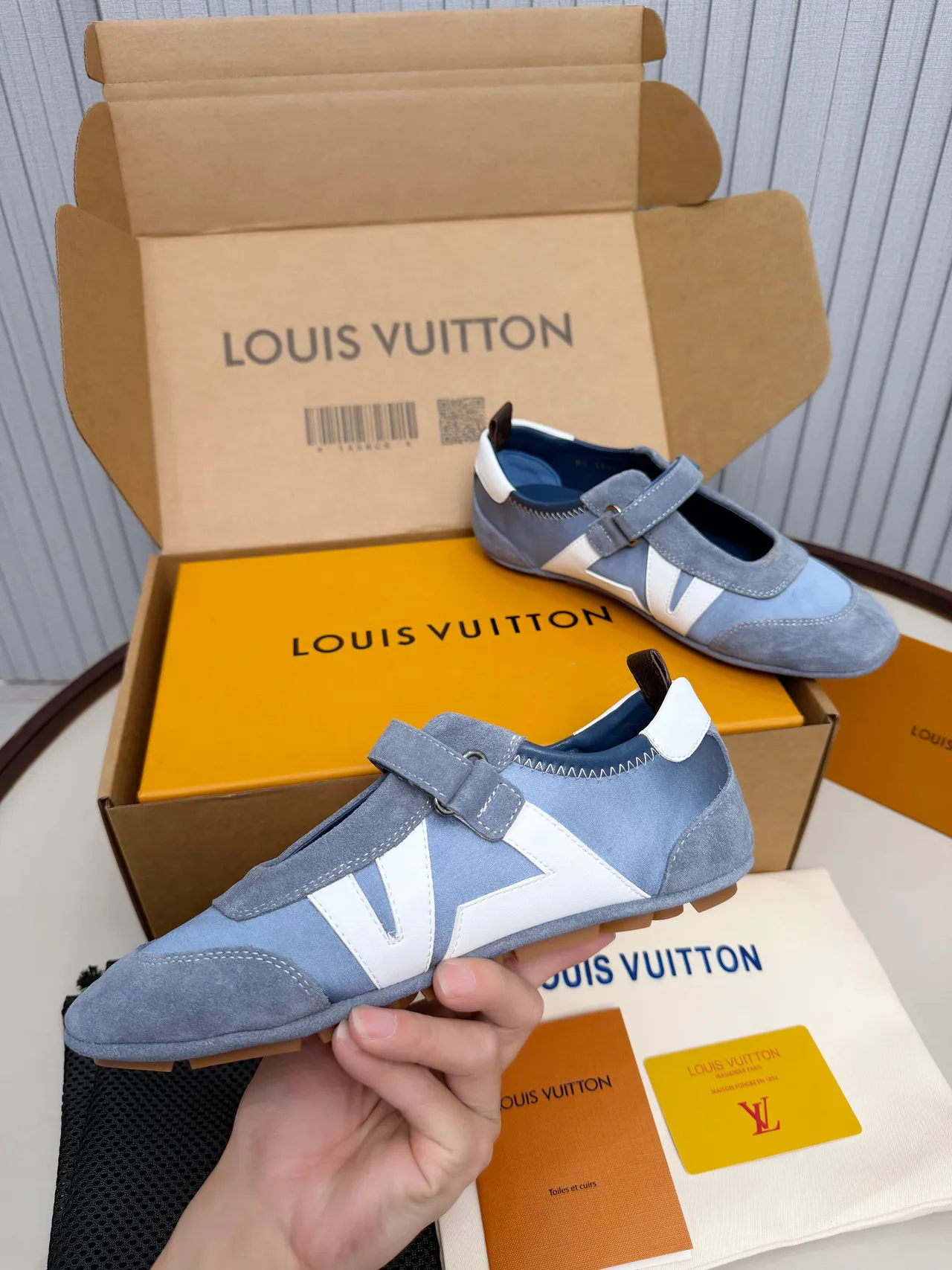 Louis Vuitton Run Away Blue White Suede And Leather Panel Construction Mary Jane Shoes