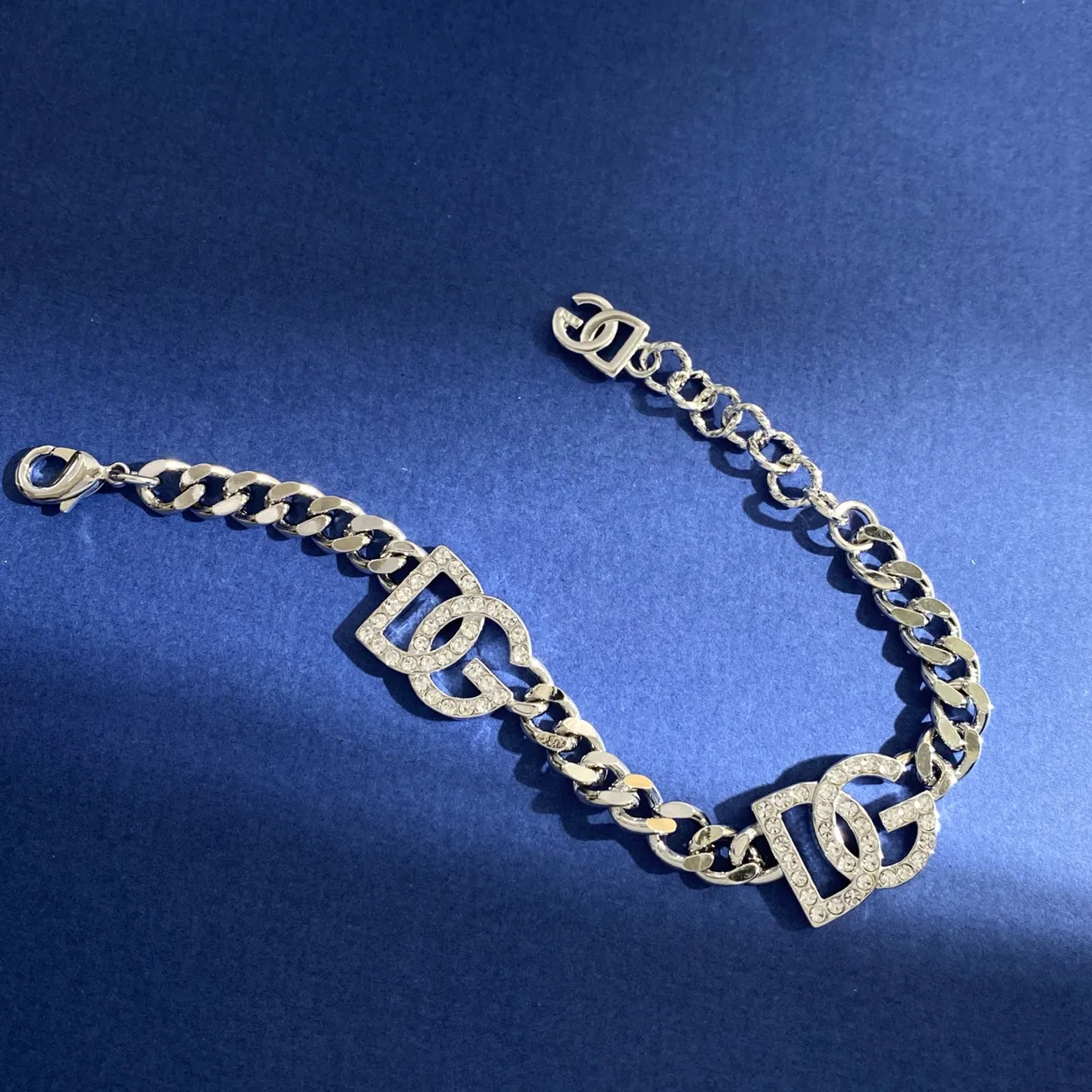 Gold Silver Curb Chain Pavé Crystal Charms Bracelet