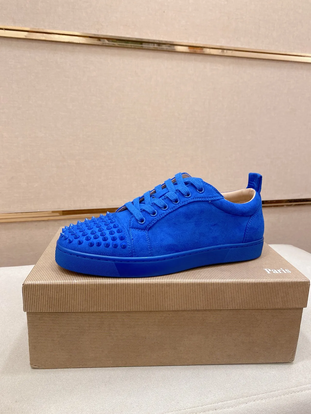 Christian Louboutin Spike Sneaker Blue Suede Lifestyle Sneaker