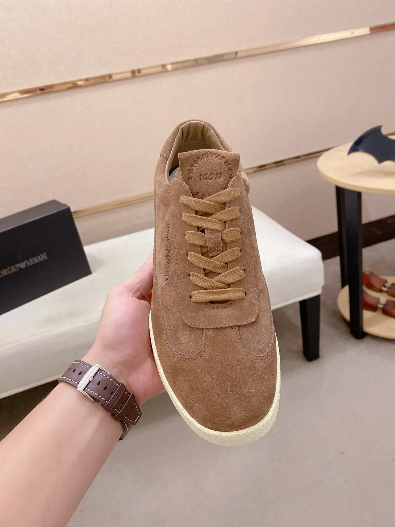 Emporio Armani Brown Suede Low-Top Lifestyle Sneakers