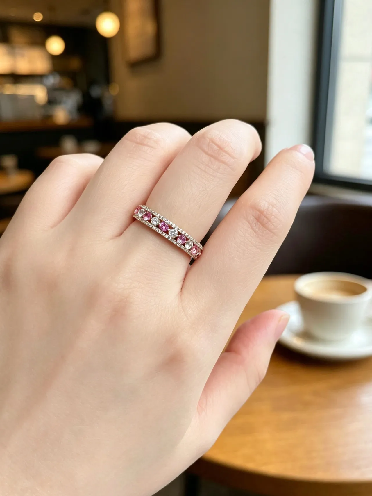 Gold Pink Eternity Band Pavé-Set Ring