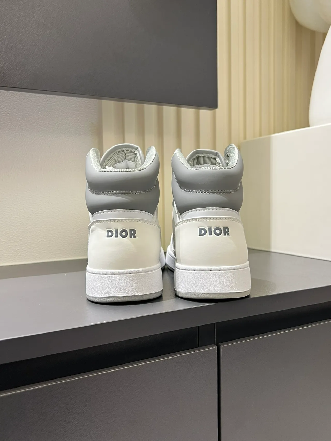 Dior B23 White and Gray Monogram High-Top Lifestyle Sneakers