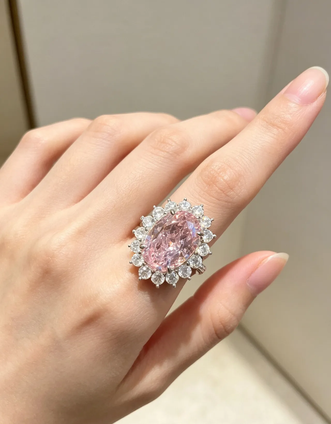 Oval Pink Halo Cluster Stud Earrings
