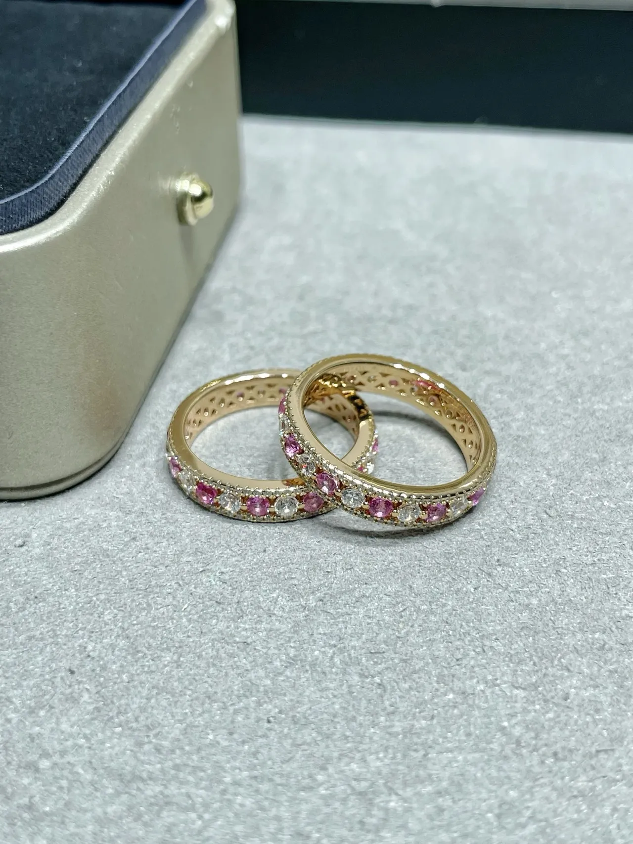 Gold Pink Eternity Band Pavé-Set Ring