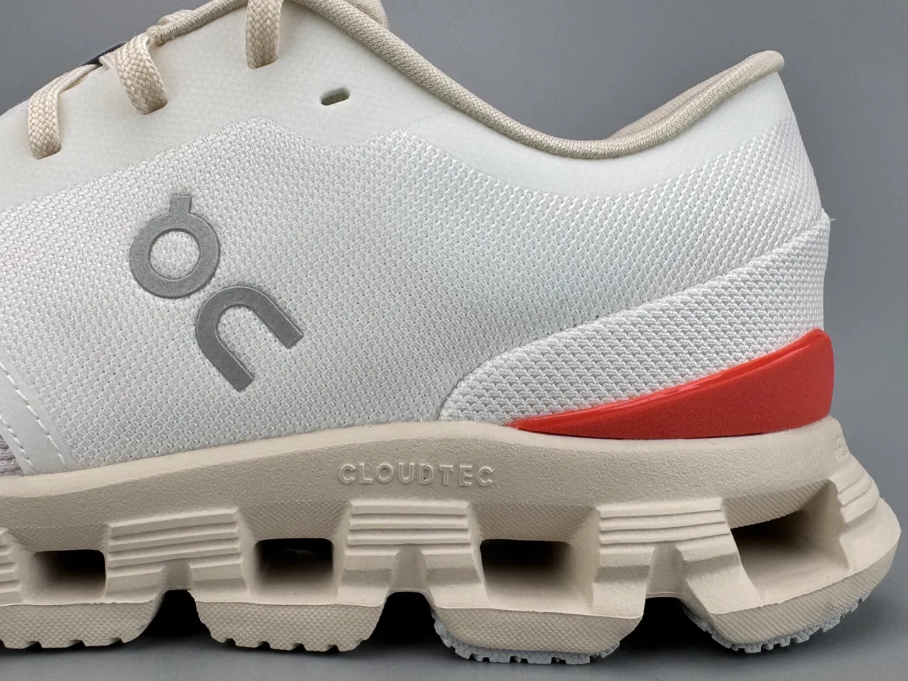 On Beige Red Open Hexagonal CloudTec Pods Minimalist Lacing System Sneakers