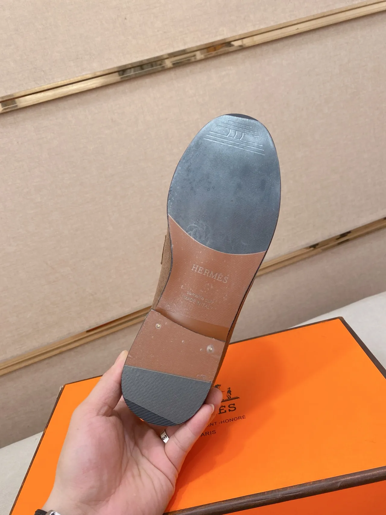 Hermès Oran Olive Green Suede H-Buckle Loafer