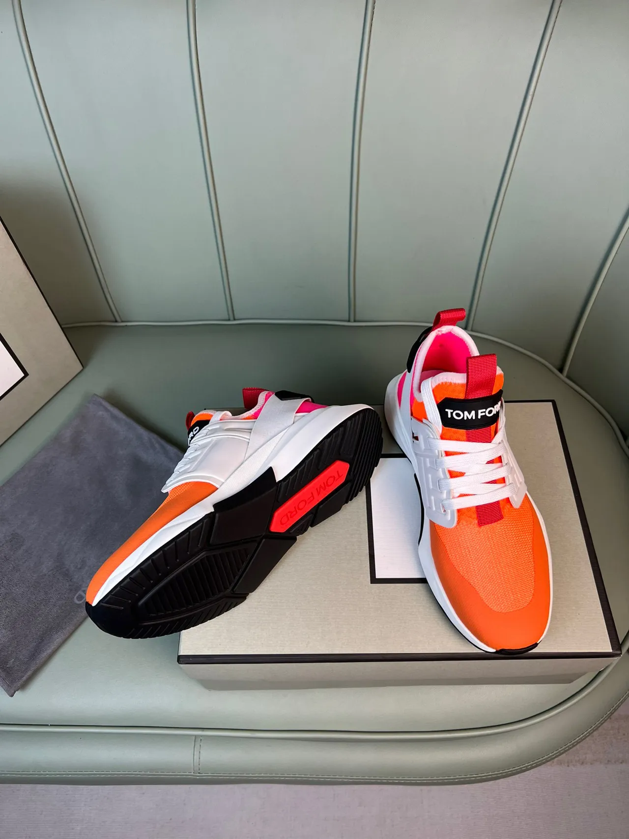 Tom Ford Orange Red Mesh Upper Sculpted White Midsole Lifestyle Sneakers