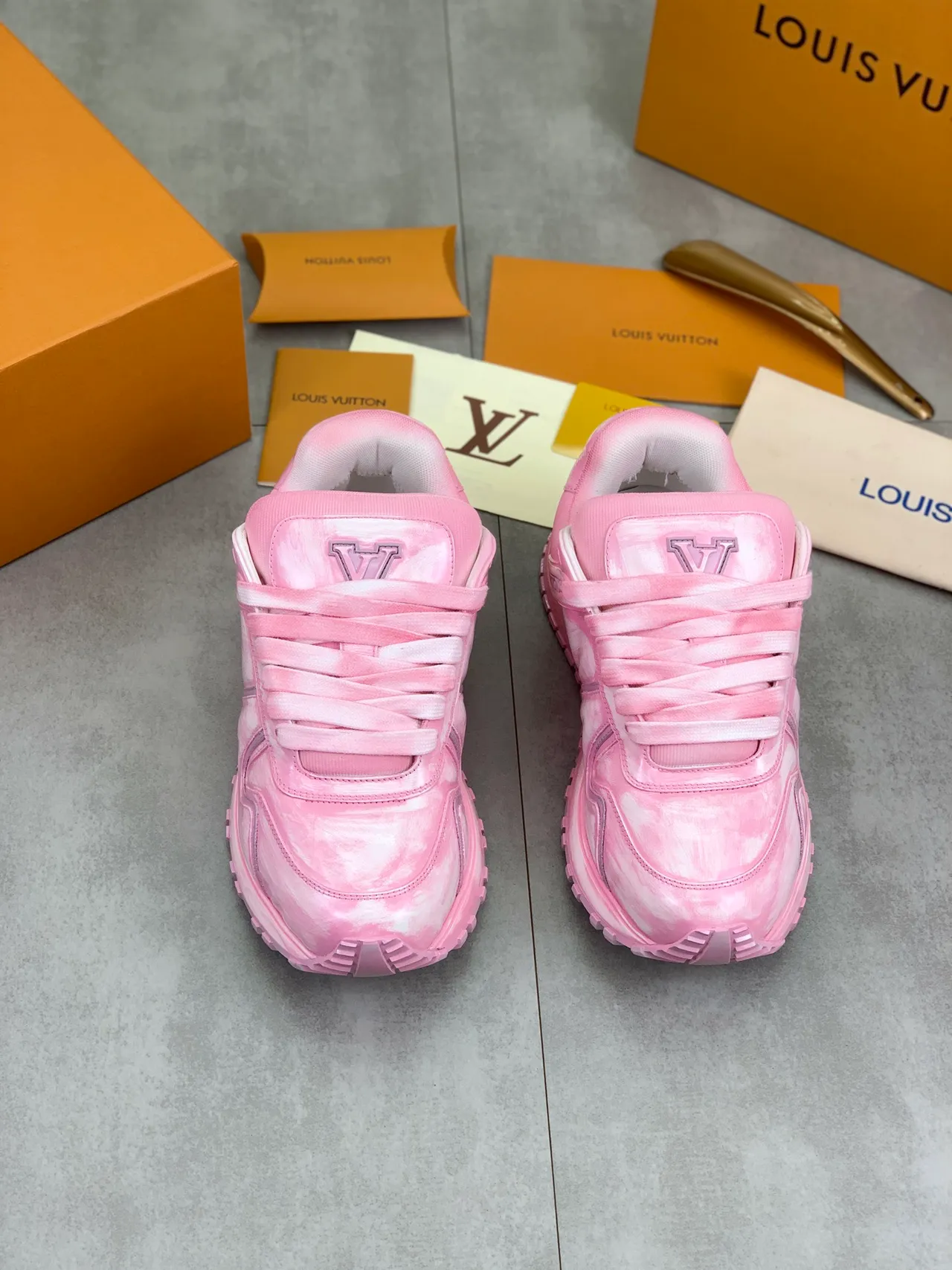 Louis Vuitton LV Trainer Pink White Marbled Sculpted Sole Lifestyle Sneakers