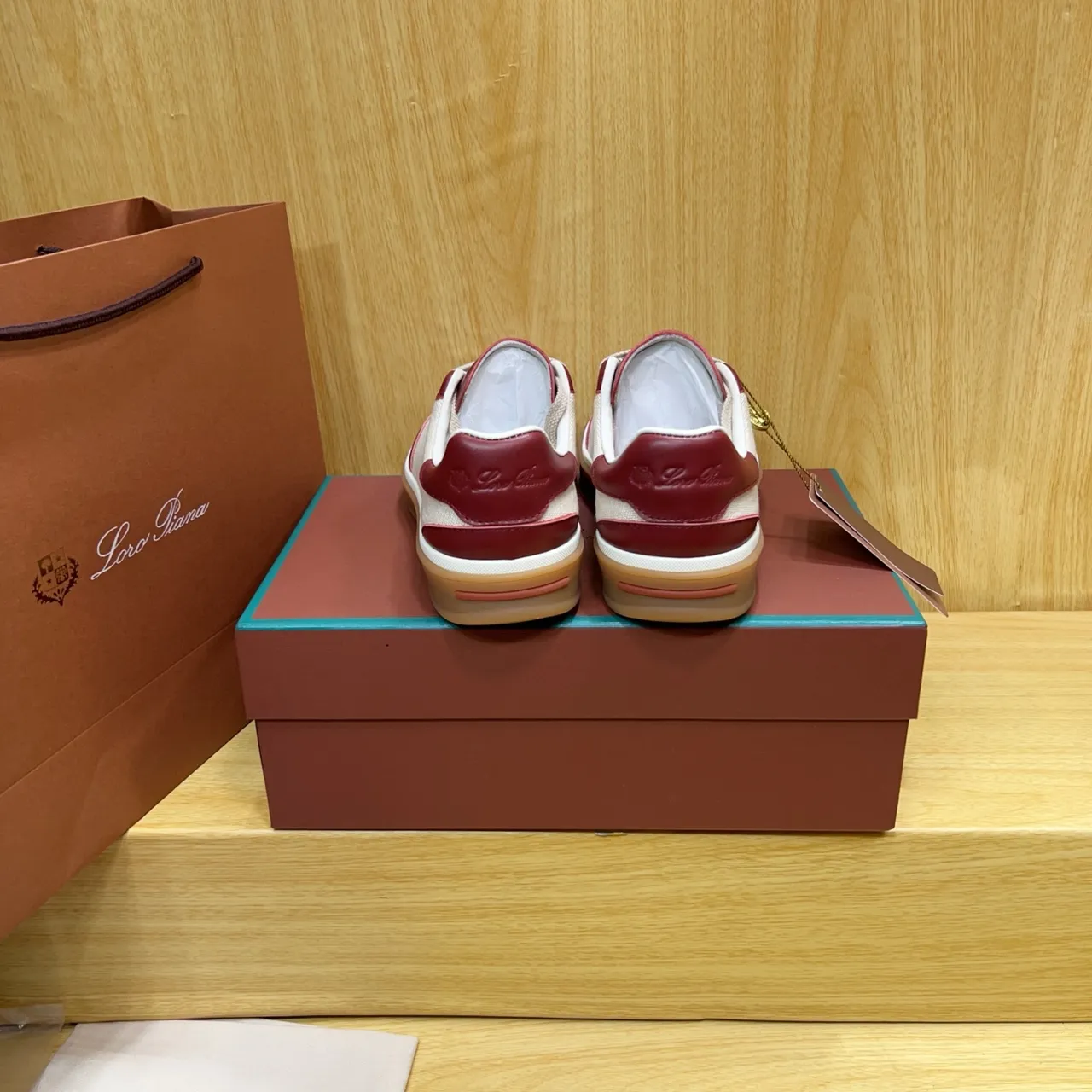 Loro Piana Two-Tone Leather-Canvas Burgundy and Beige Lifestyle Sneakers