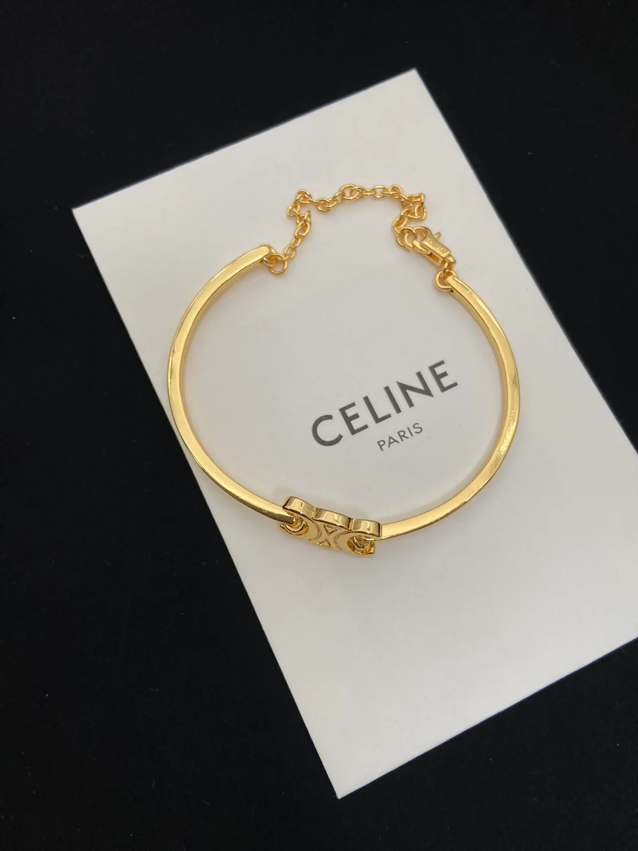 Celine Ava Gold Black Open Bangle Bracelet