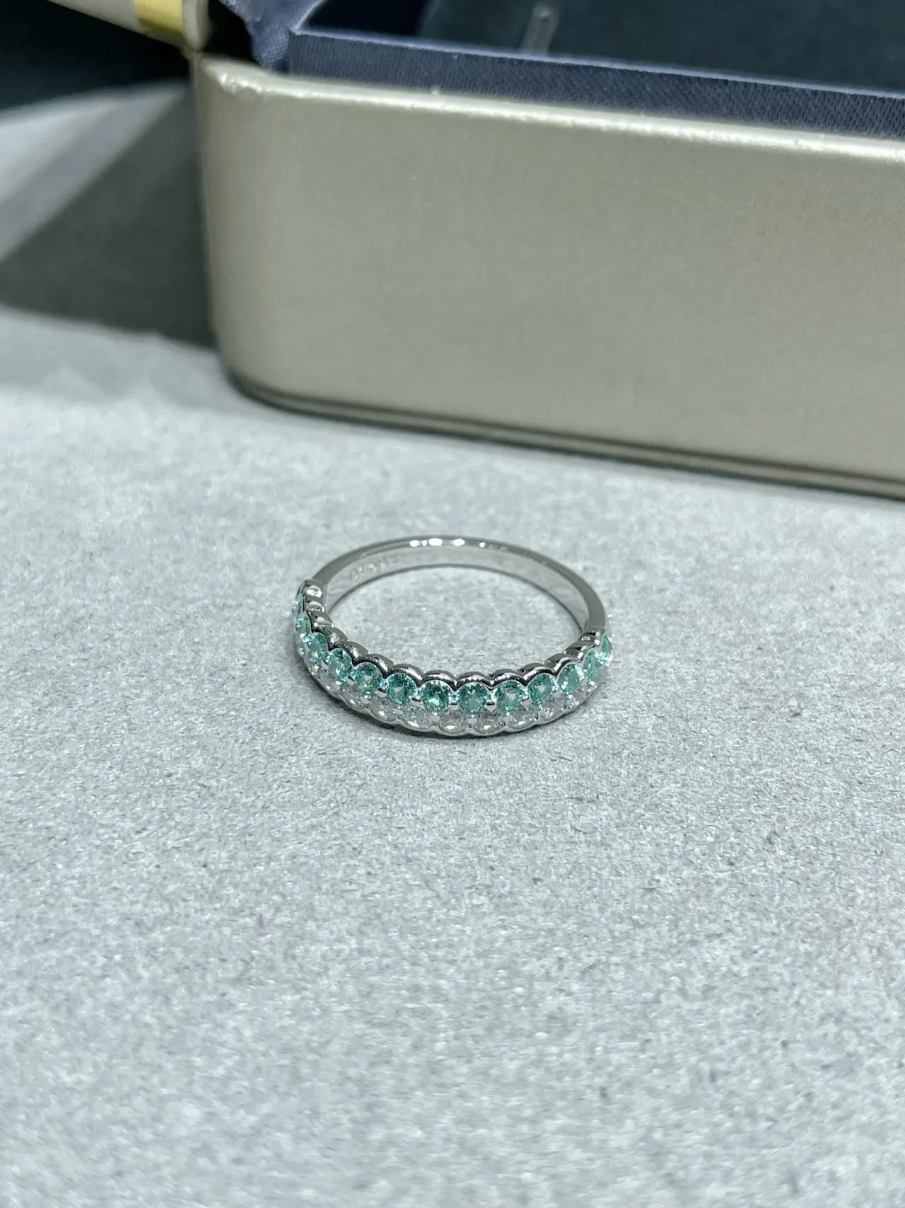 Silver-Tone Pavé-Set Teal and Clear Stone Stackable Eternity Rings