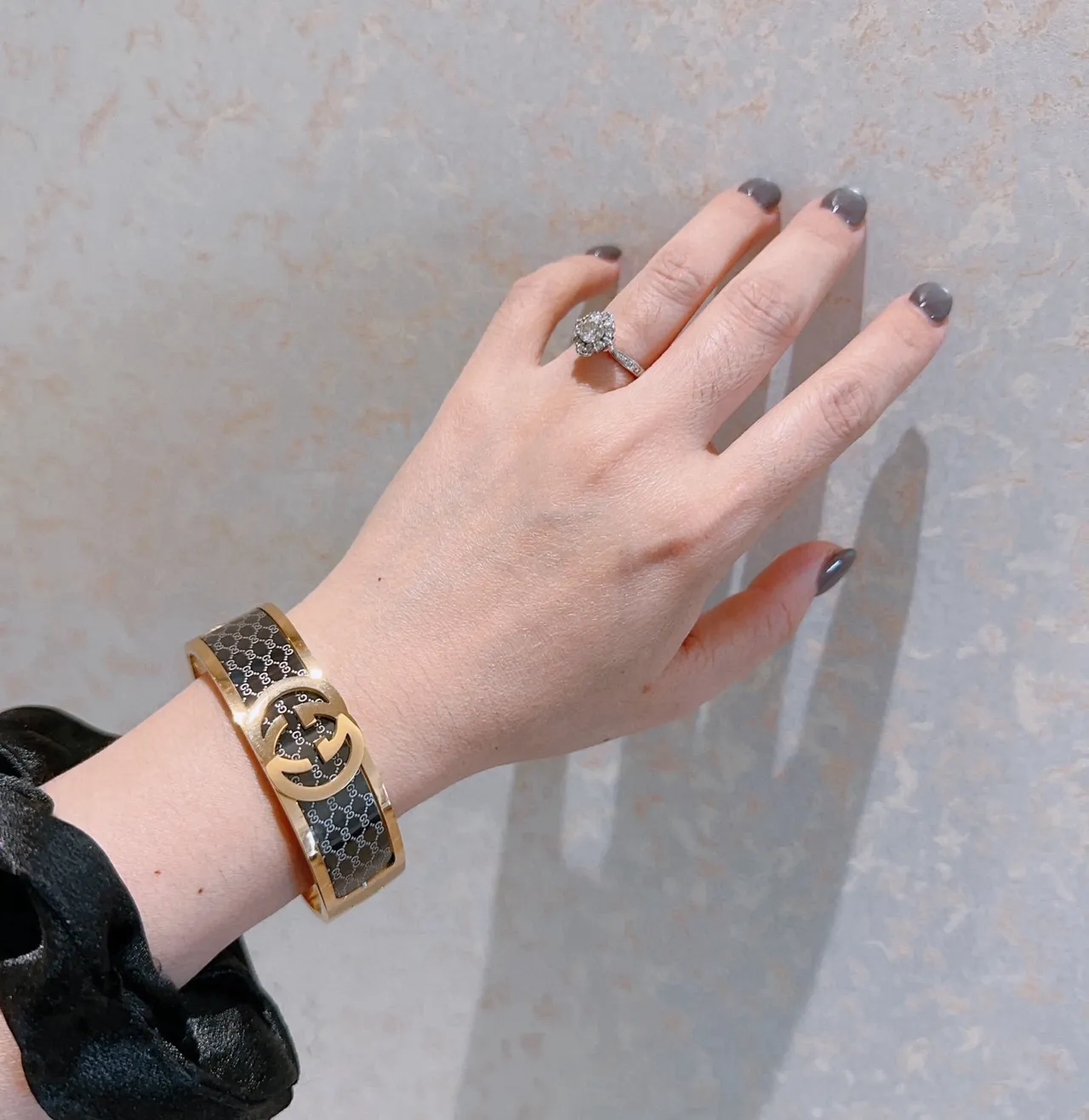 Gucci Interlocking G Monogram Black Enamel Gold-Tone Bracelet