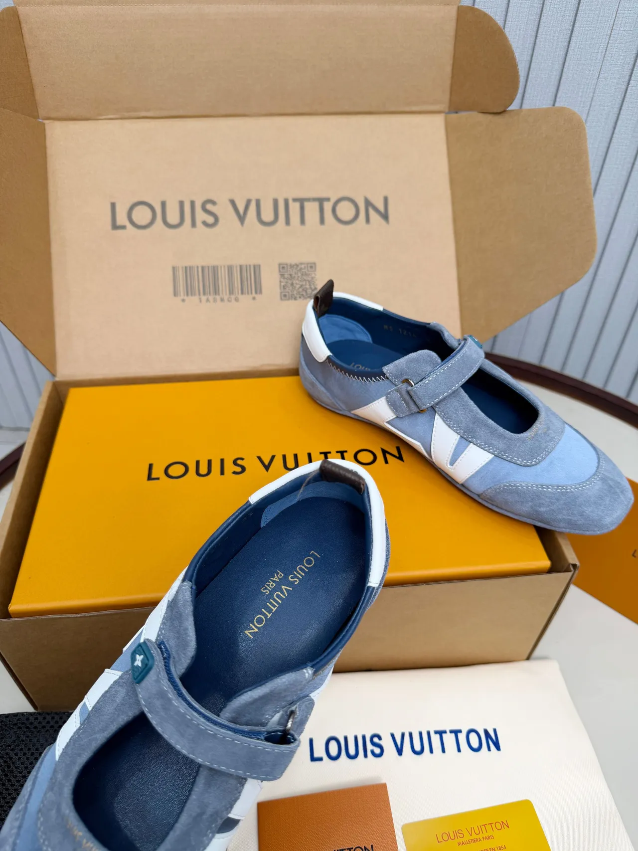 Louis Vuitton Run Away Blue White Suede And Leather Panel Construction Mary Jane Shoes