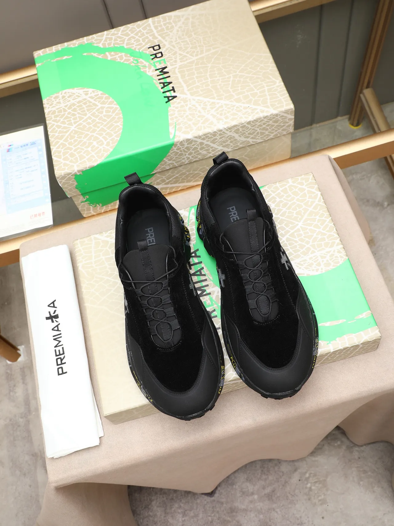 Premiata Rien Ne Va Plus Black Yellow Chunky Sneakers