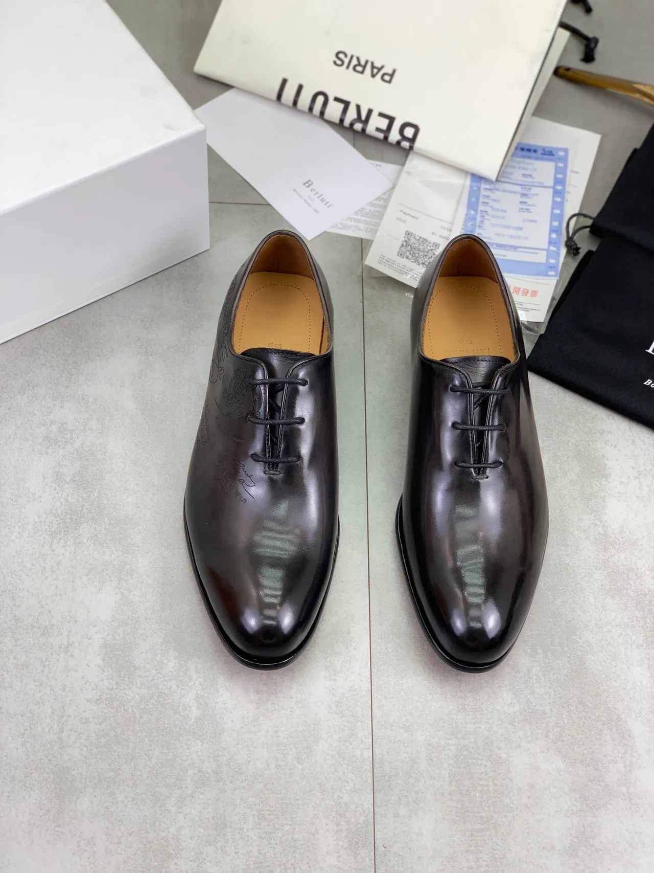 Berluti Engraved Script Black Oxford Shoes