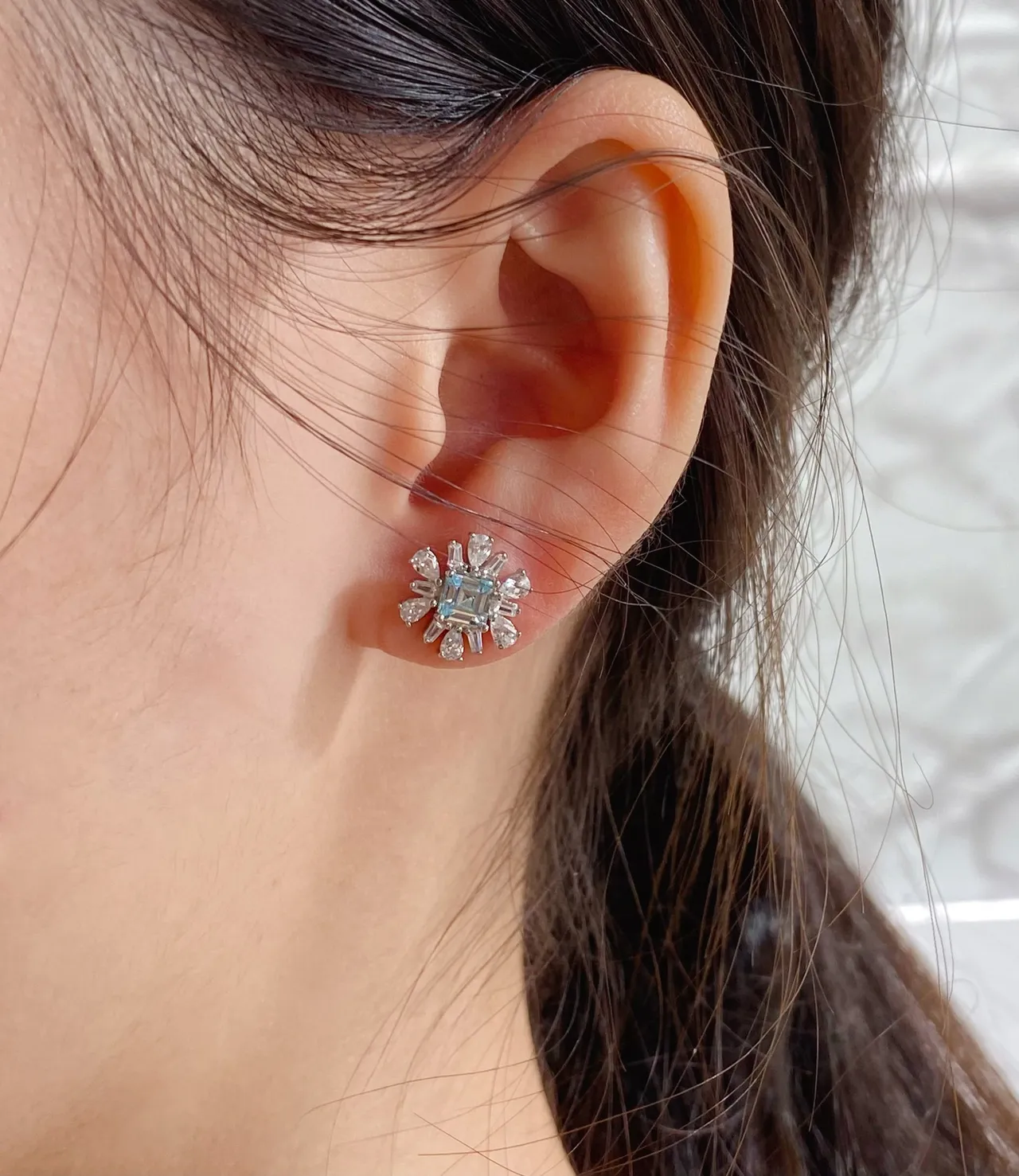 Tiffany & Co. Floral Halo Light Blue Square-Cut Stud Earrings