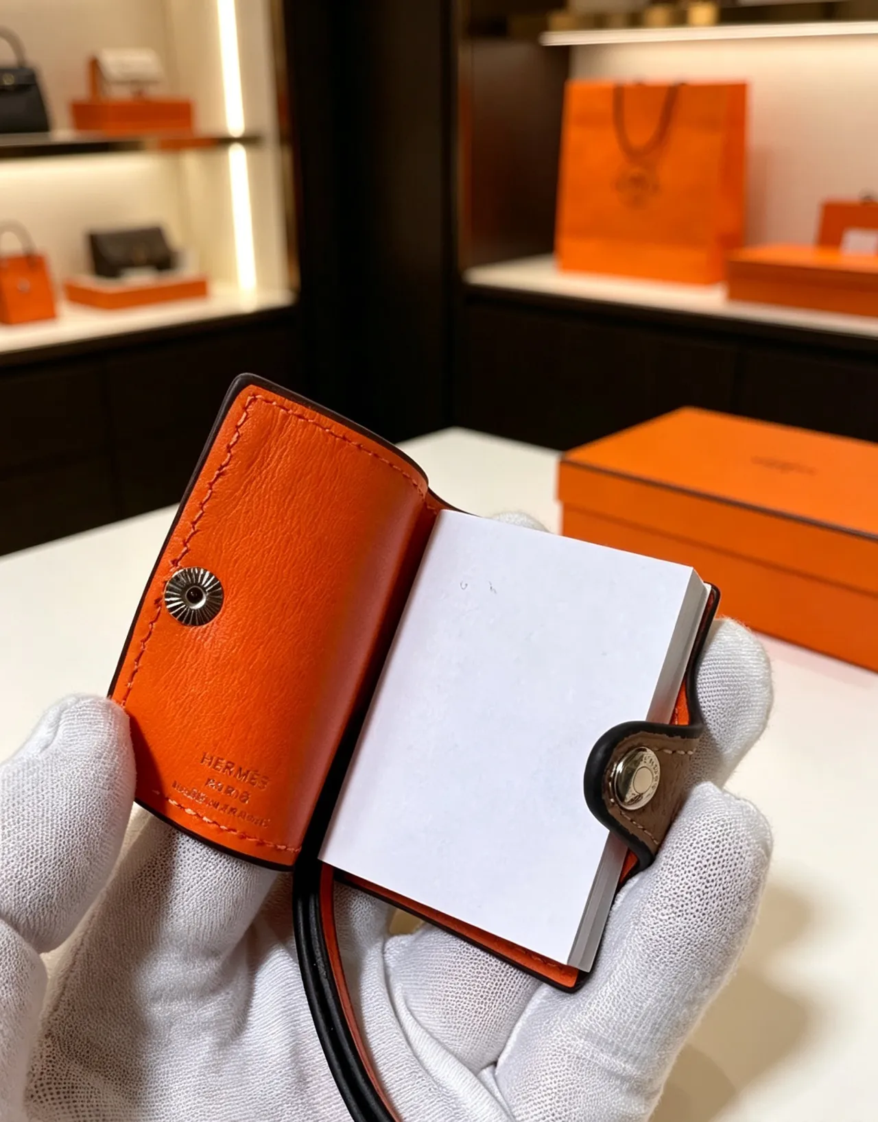 Hermès Multicolor Pebbled Leather Snap-Button Strap Closure Card Holder