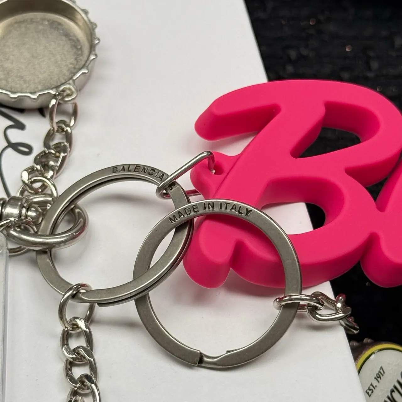 Balenciaga Pink Multicolor Sculpted Script Charm Pendant Phone Accessory