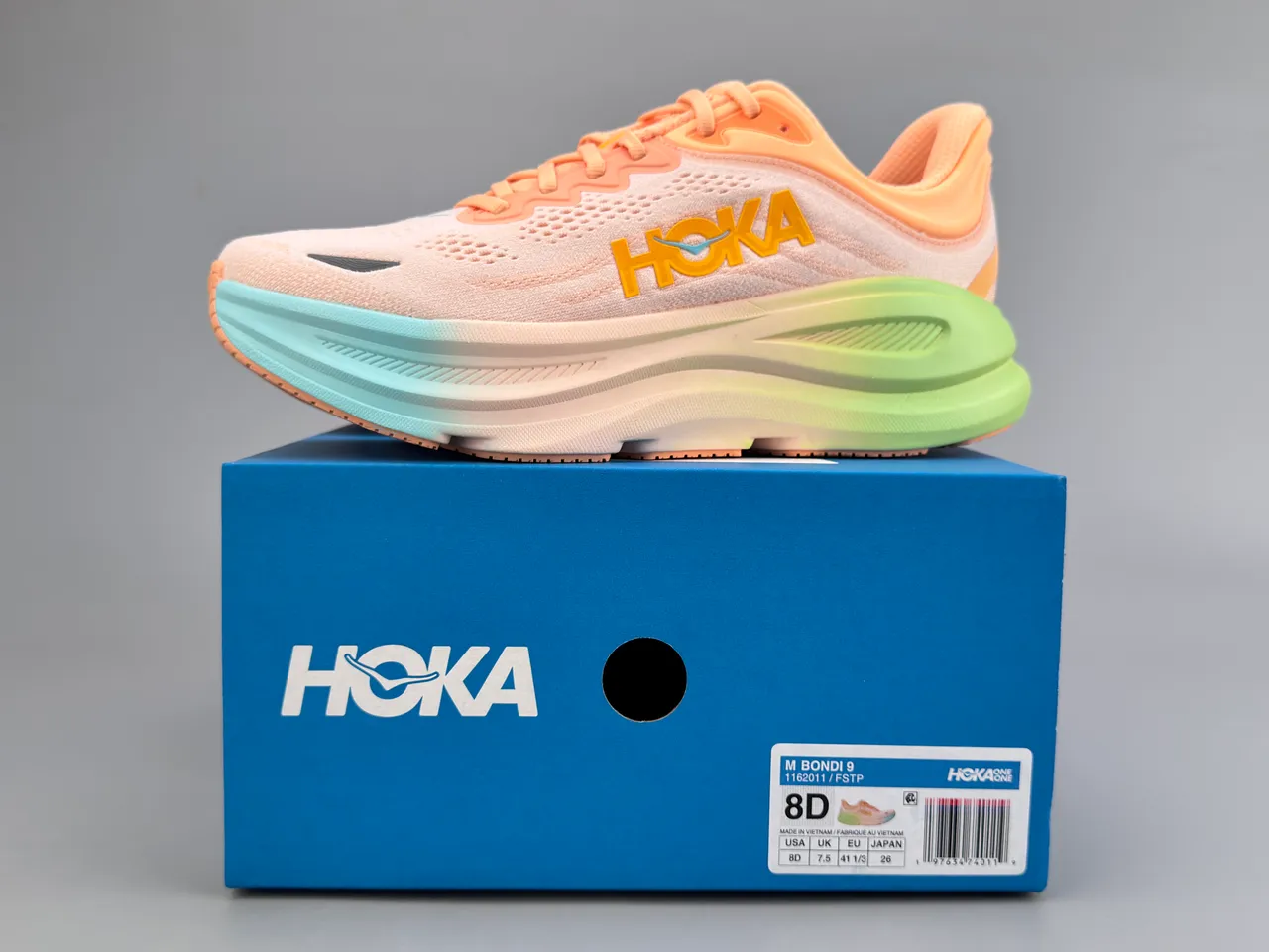 Hoka Orange Green Engineered Knit Upper Gradient Midsole Running Shoes