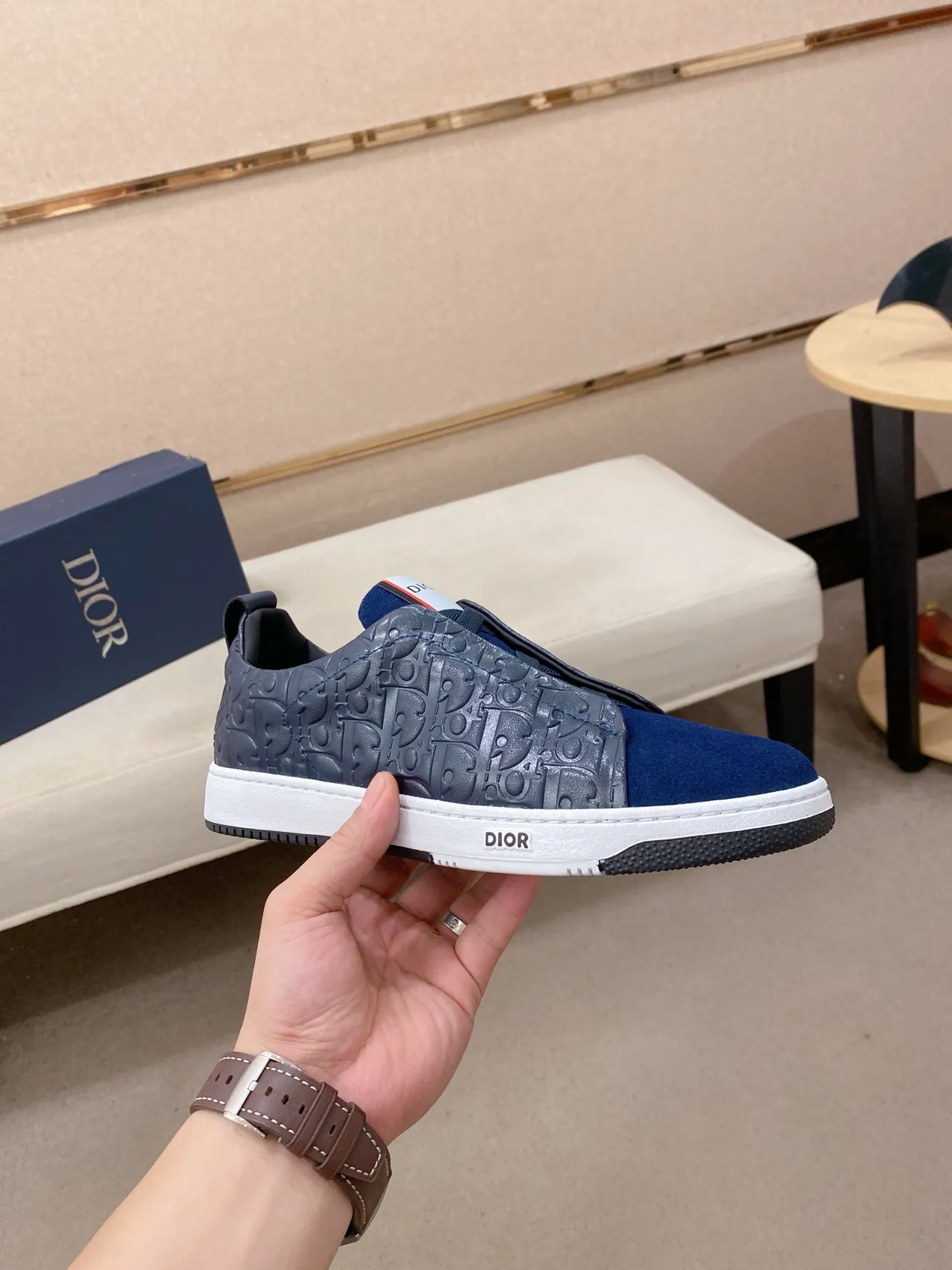 Dior B23 Slip-On Embossed Monogram Navy Blue Lifestyle Sneaker