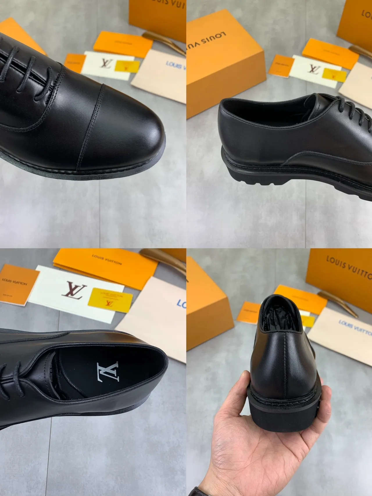 Louis Vuitton LV Trail Cap-Toe Black Leather Oxford Shoes