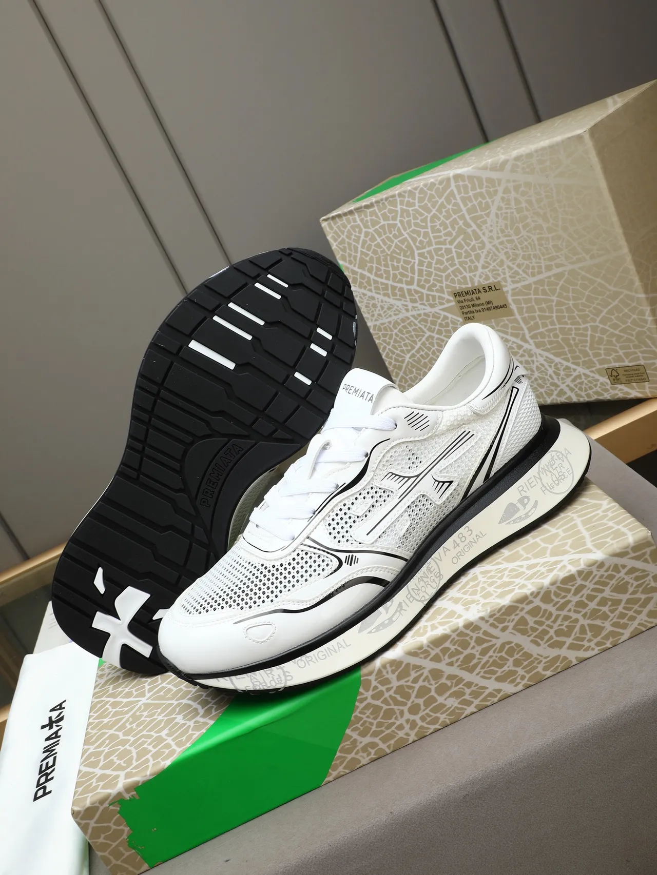 Premiata White and Black Mesh Overlay Lifestyle Sneakers