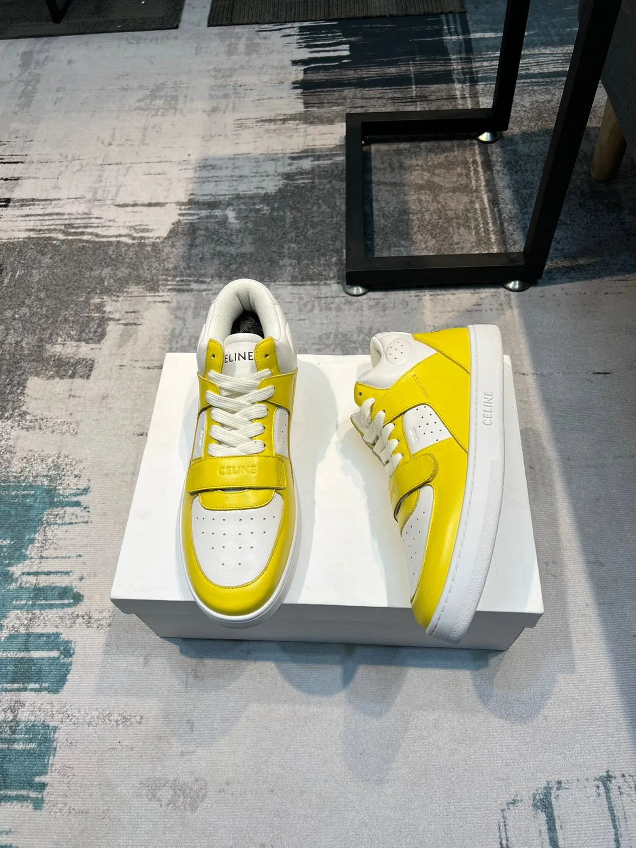 Celine CT-01 Yellow and White Leather High-Top Lifestyle Sneaker
